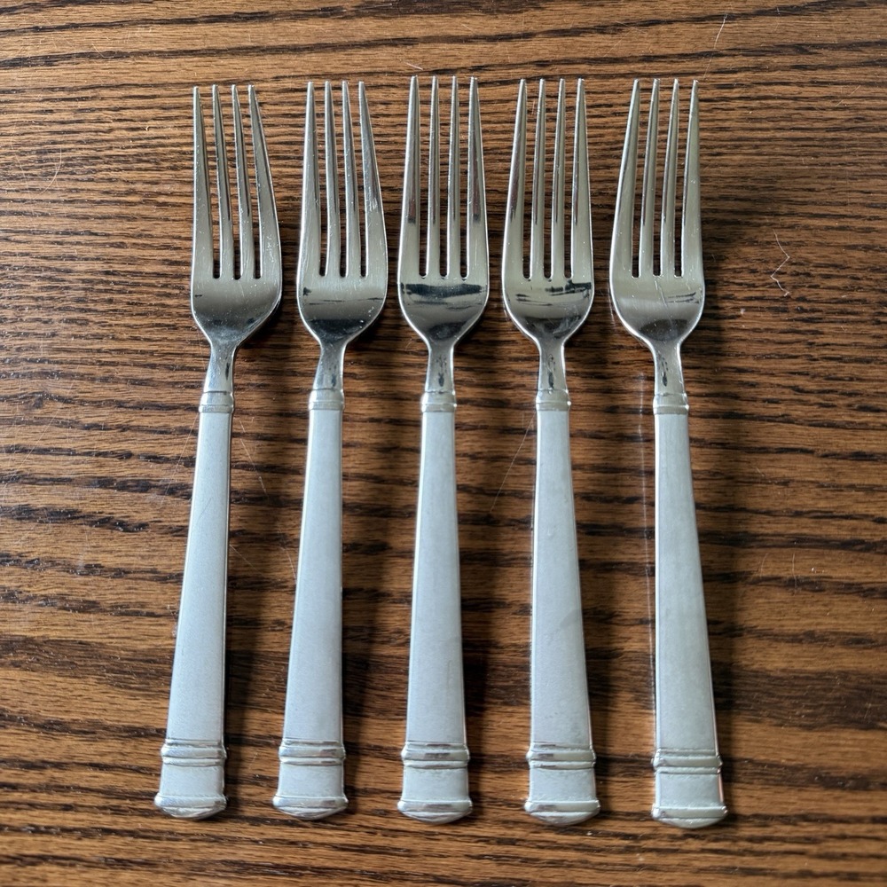 Set Of 5 Oneida Tiramisu Salad Forks Frosted Stainless Steel Flatware 7 1/4"